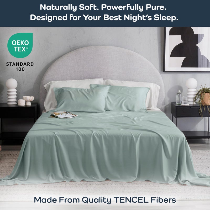 Olive + Crate Eucalyptus Sheets Set - Cooling Sheets for Hot Sleepers - 100% Organic Tencel Lyocell - Queen Size - Hypoallergenic, Moisture-Wicking - Deep Pockets, Soft, Durable 60" x 80" [Eucalyptus] - Image 2
